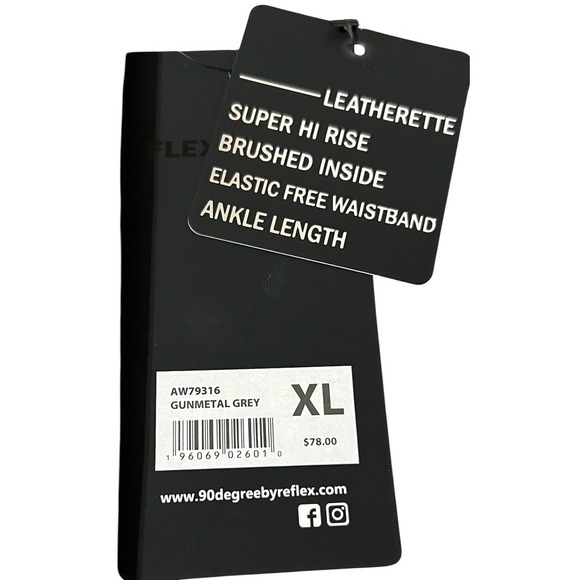 90 Degree by Reflex Women's Leatherette Super Hi Rise Ankle Length Leggings XL - Picture 6 of 6